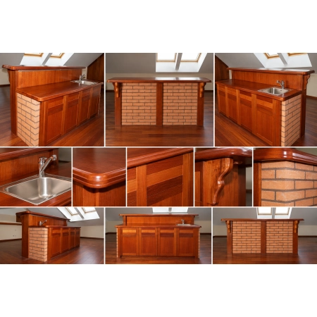 Barek z drewna merbau 180 × 85-115 × 60 cm – zabudowa ze zlewem